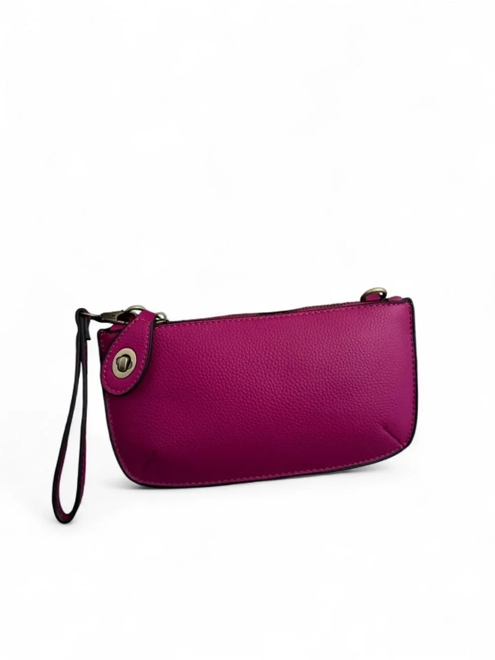 Fuchsia pink leather clutch with wrist strap